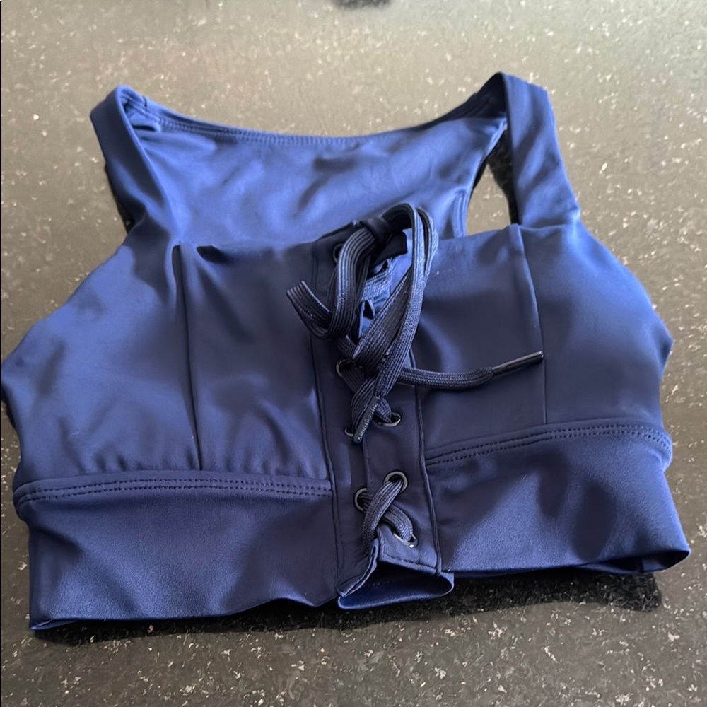 Navy Lace-Up Sports Bra- BuffBunny